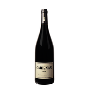 Carignan 2019 red wine bottle with minimalist cream-colored label displaying large black text